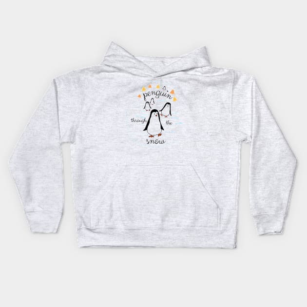 Penguin Through the Snow, Jingle Bells, for light backgrounds Kids Hoodie by Markadesign